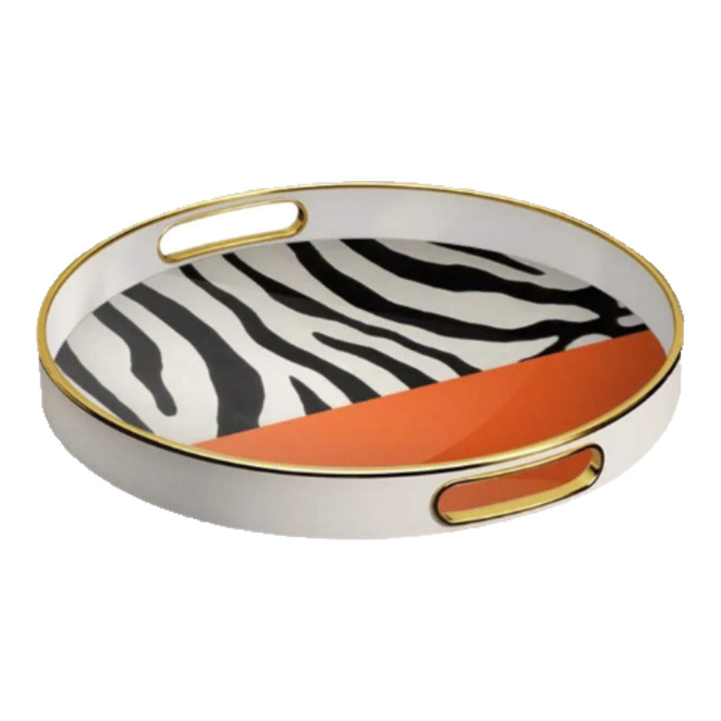 Zebra Round Serving Trays D35 - Sauvage Vermilion Acrylic Wooden Tray