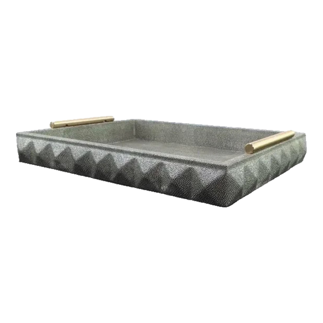 Gothic Inspired Rectangular Leather Tray - Geometric Gris Leather Changing Tray 38x30cm