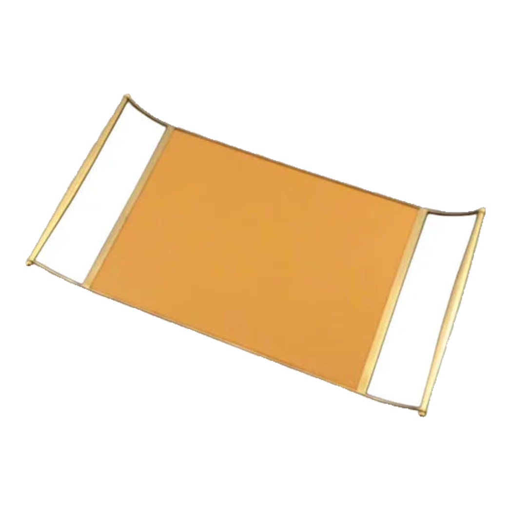Curves Handles Orange Leather Linea Dorée Tray 53x30cm