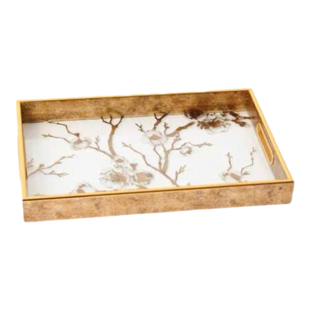 Cherry Blossom Vintage Decorative Rectangular Mirror Tray 22X35