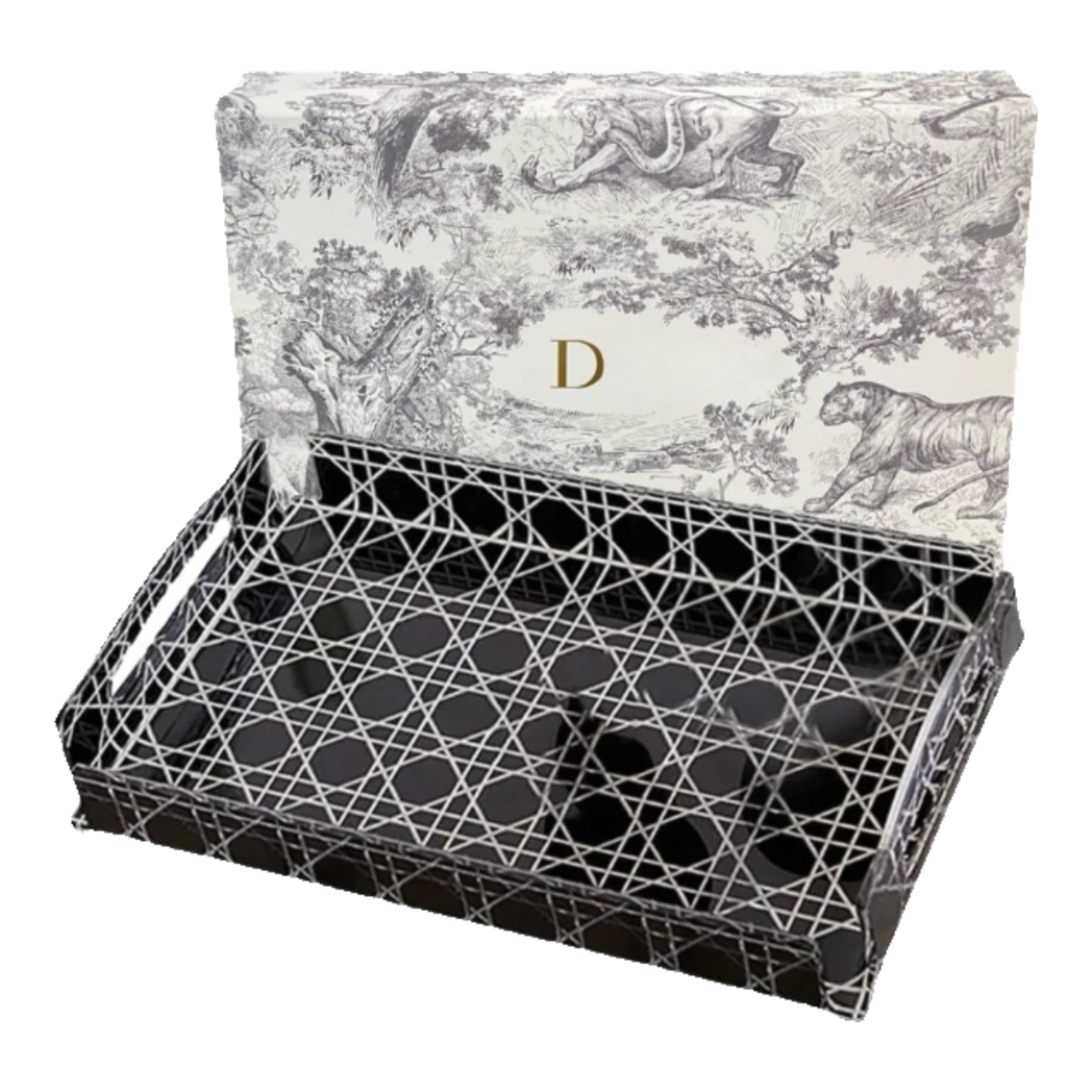 Maison Couture - Black Cannage Facetté Rectangular Acrylic Tray Signature 23x36x4.5