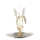 Elysian - Round Platinum Metallic Fruit Plate Golden Eucalyptus Branch D30
