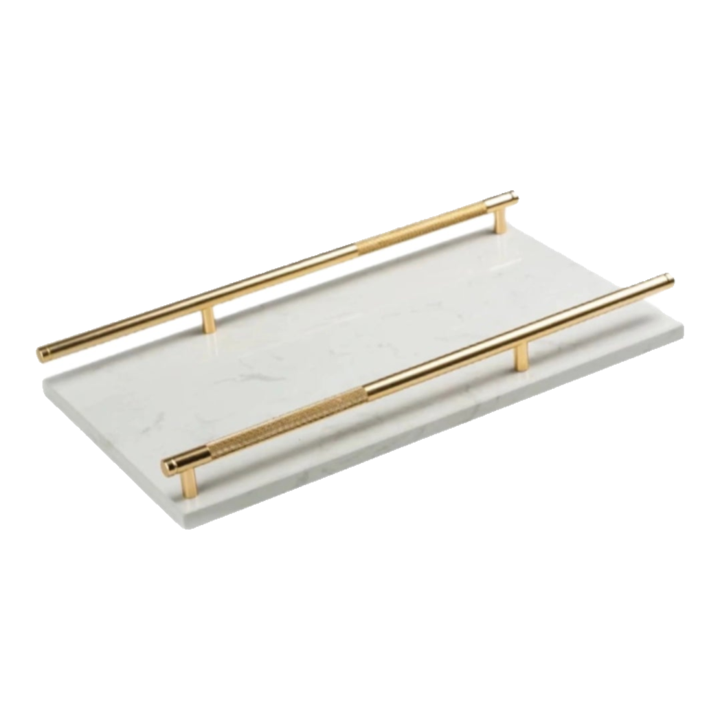 Maison Couture - Pearl Rectangular Marble Tray with Gold Ivory Handles 22x40