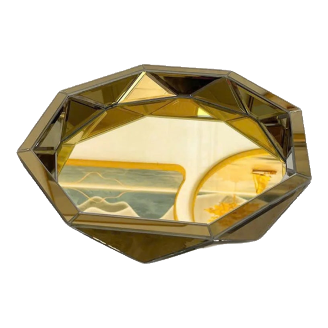 Haute Folie - Diamond Facetté Round Mirror Tray Soleil Éclat Decoratives Trays D34