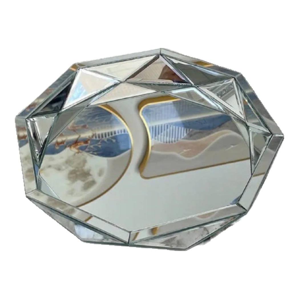 Haute Folie - Diamond Faceted Round Mirror Tray Platinum Éclat Decoratives Trays D34