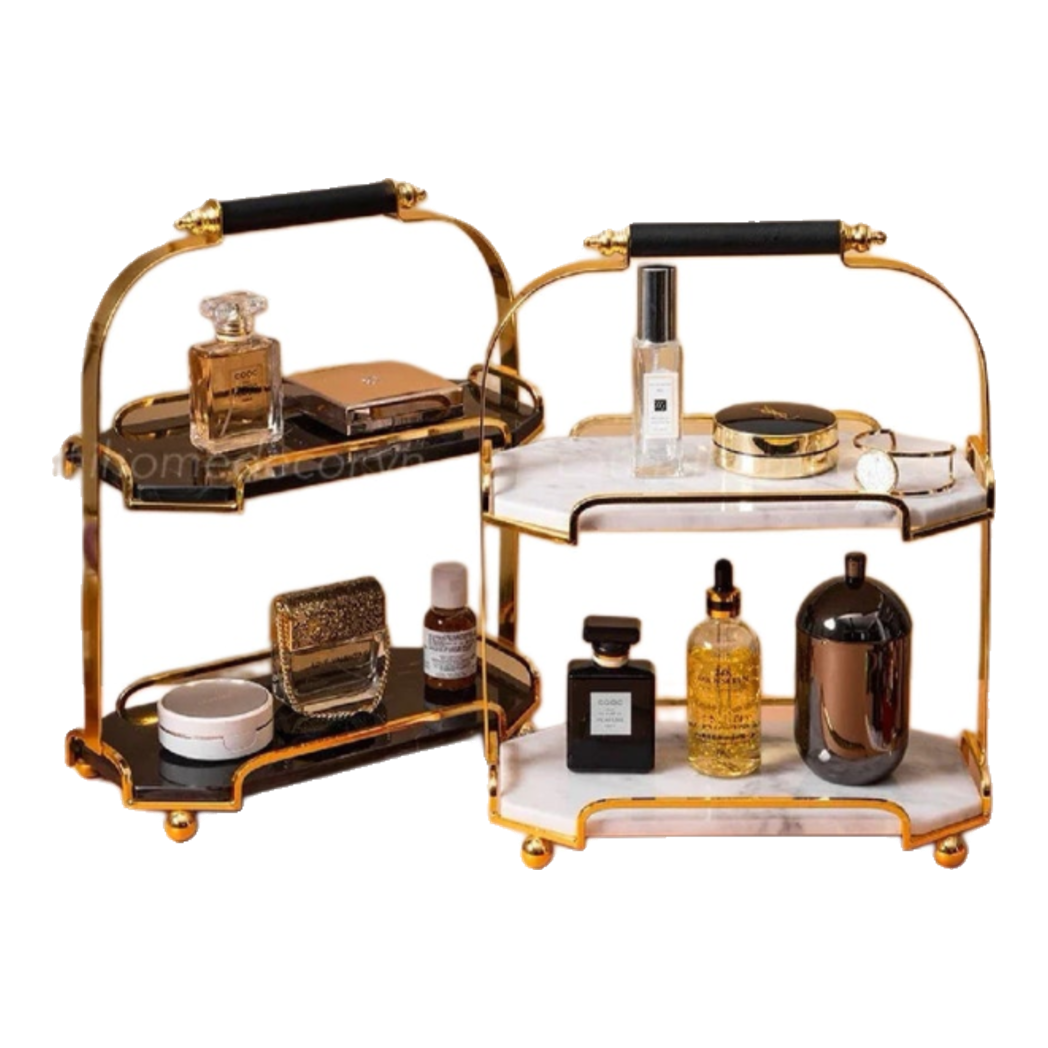 Haute Folie - White Marble 2-Tiered Vanity Tray/Shelf - Manor Tiered Organizers 30x37