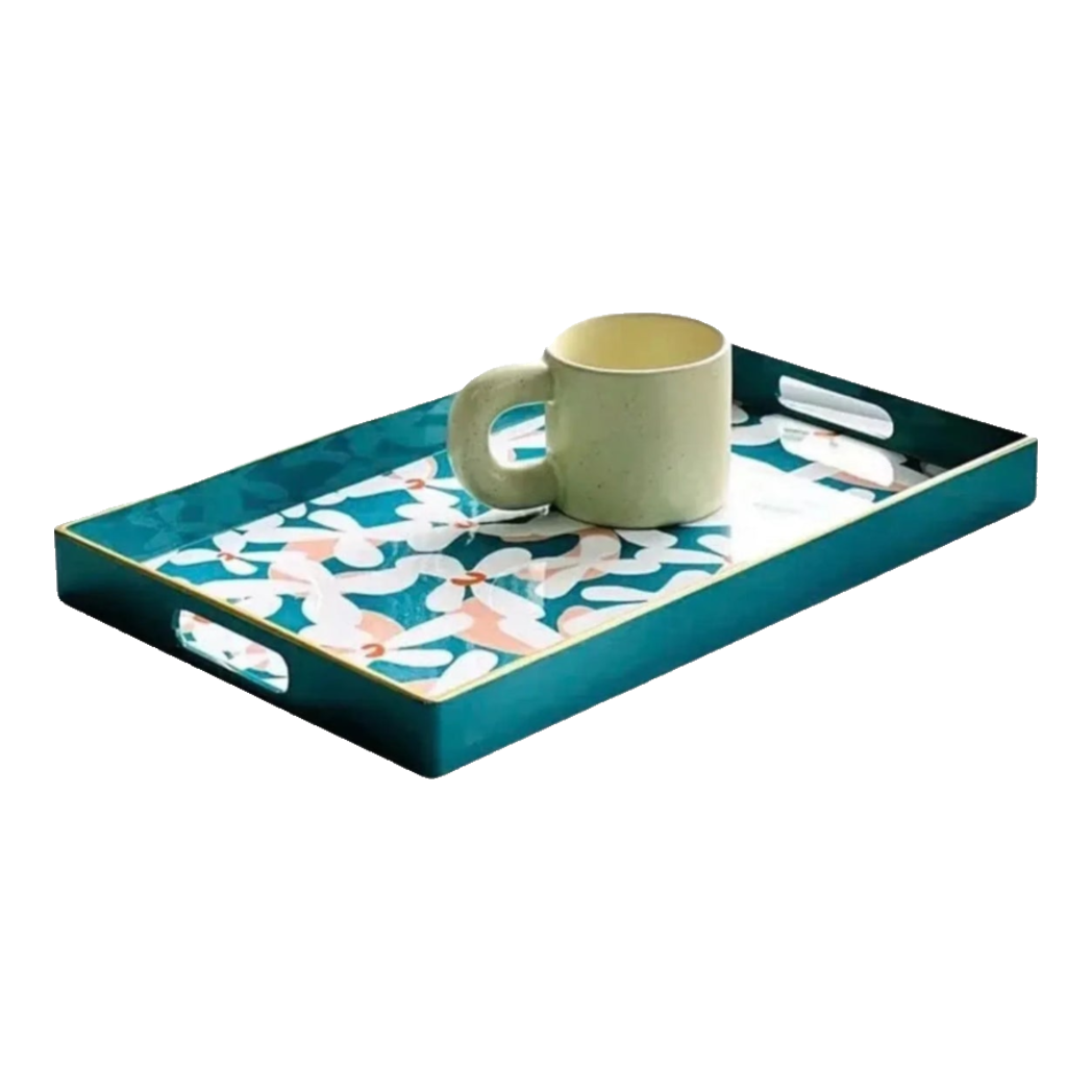 Azure Floral in Bloom Rectangular Acrylic Decoratives Trays 26x40x5
