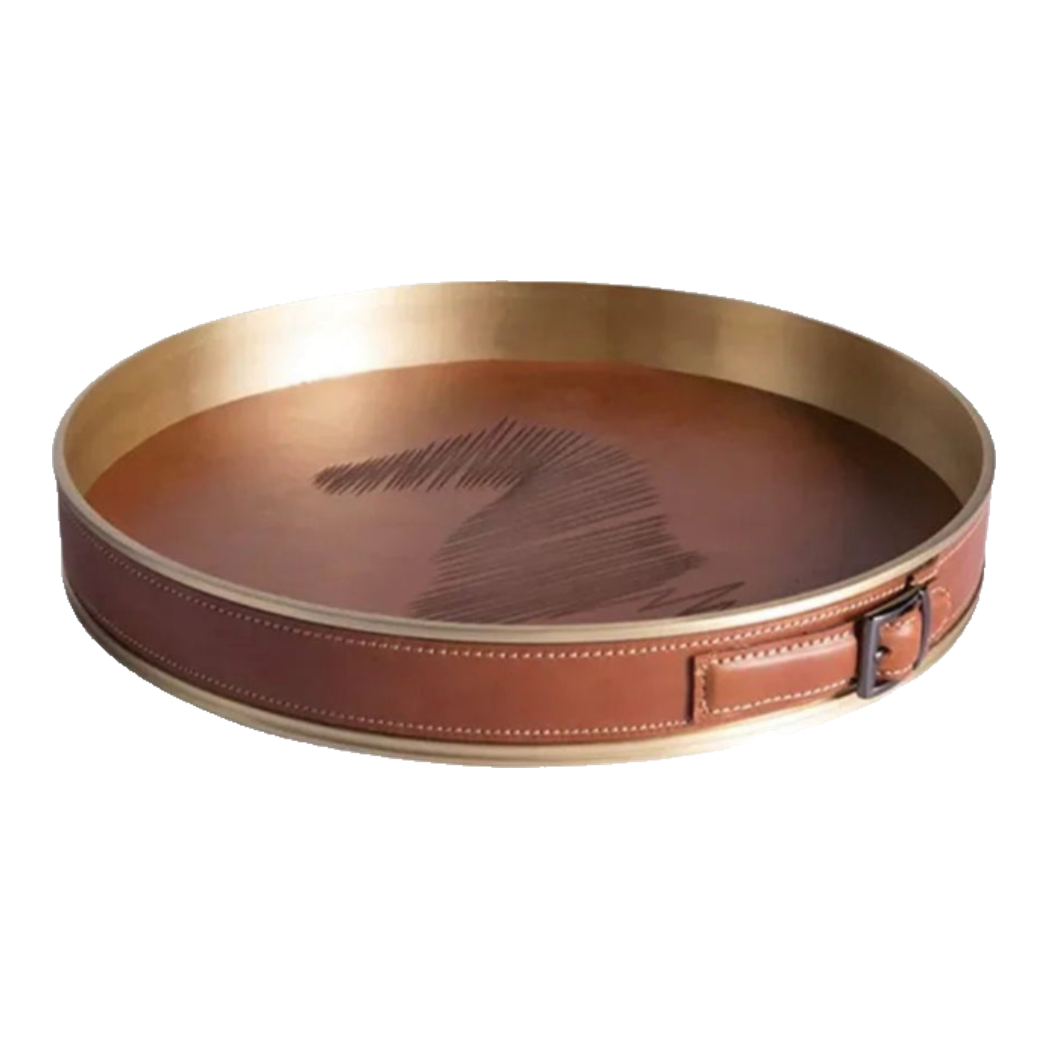 Maison Couture - Round Leather Tray with Leather Reins - Saddle Belt Équestre Héritage Decorative Trays 36x8