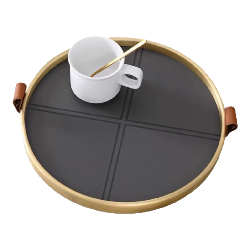 Maison Couture - Gray Edin Alloy Trim Leather Round Tray D36