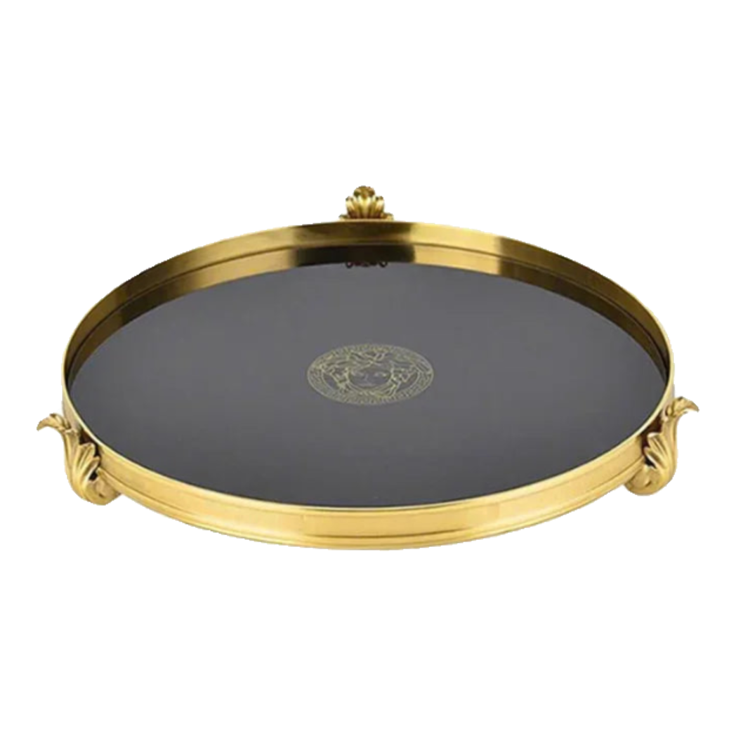 Maison Couture - Round Black Mirror Tray Brasson Barocco Medusa Savoir Mirron Ronde Plateau 32