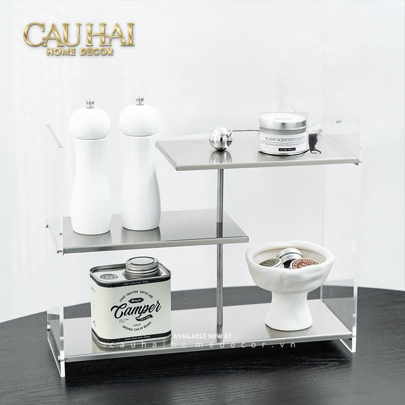 Kệ Acrylic 3 Tầng So Le Metal Velvet Staggered Shelves - Tiered Organizer 39.1x13.9x30-KỆ TRANG TRÍ-CẬU HAI HOME DECOR