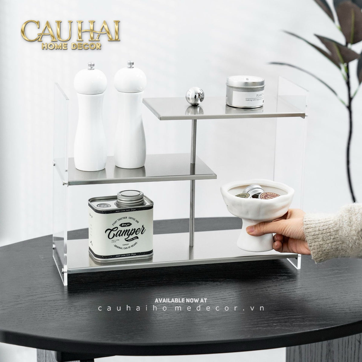 Kệ Acrylic 3 Tầng So Le Metal Velvet Staggered Shelves - Tiered Organizer 39.1x13.9x30-KỆ TRANG TRÍ-CẬU HAI HOME DECOR