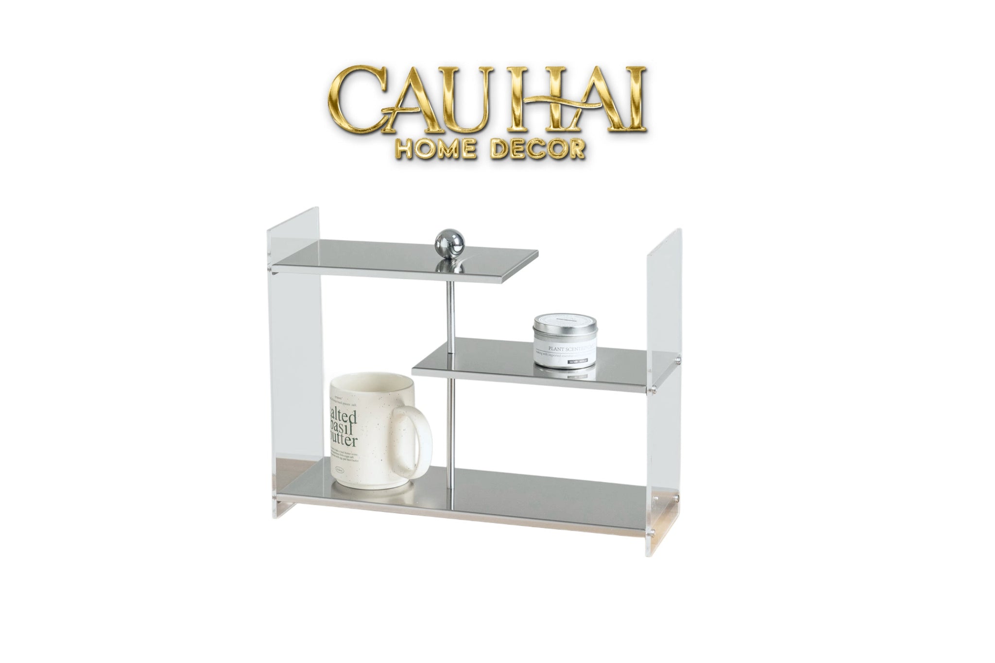 Kệ Acrylic 3 Tầng So Le Metal Velvet Staggered Shelves - Tiered Organizer 39.1x13.9x30-CẬU HAI HOME DECOR
