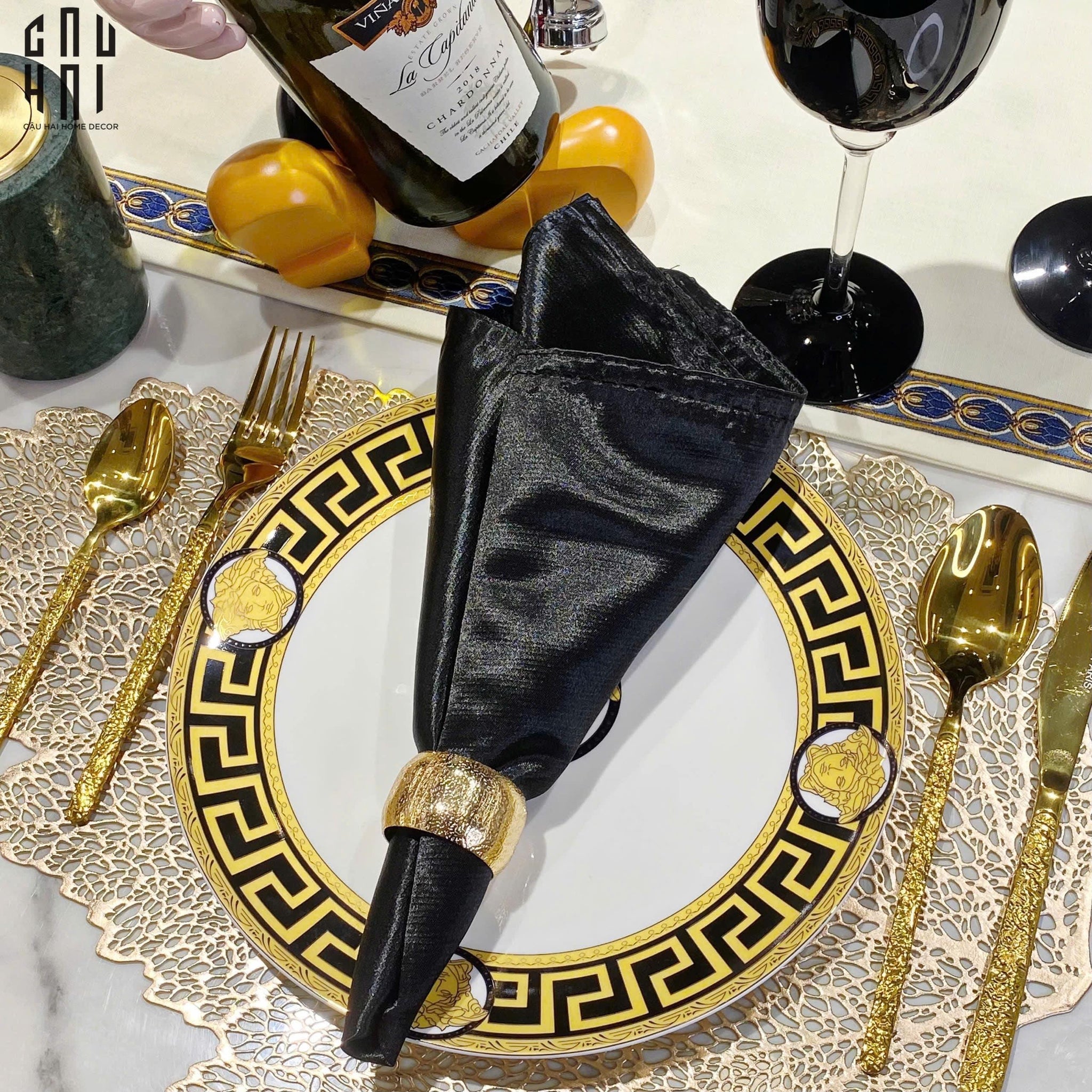 Khăn Ăn - Silk Napkin Black Royal-CẬU HAI HOME DECOR