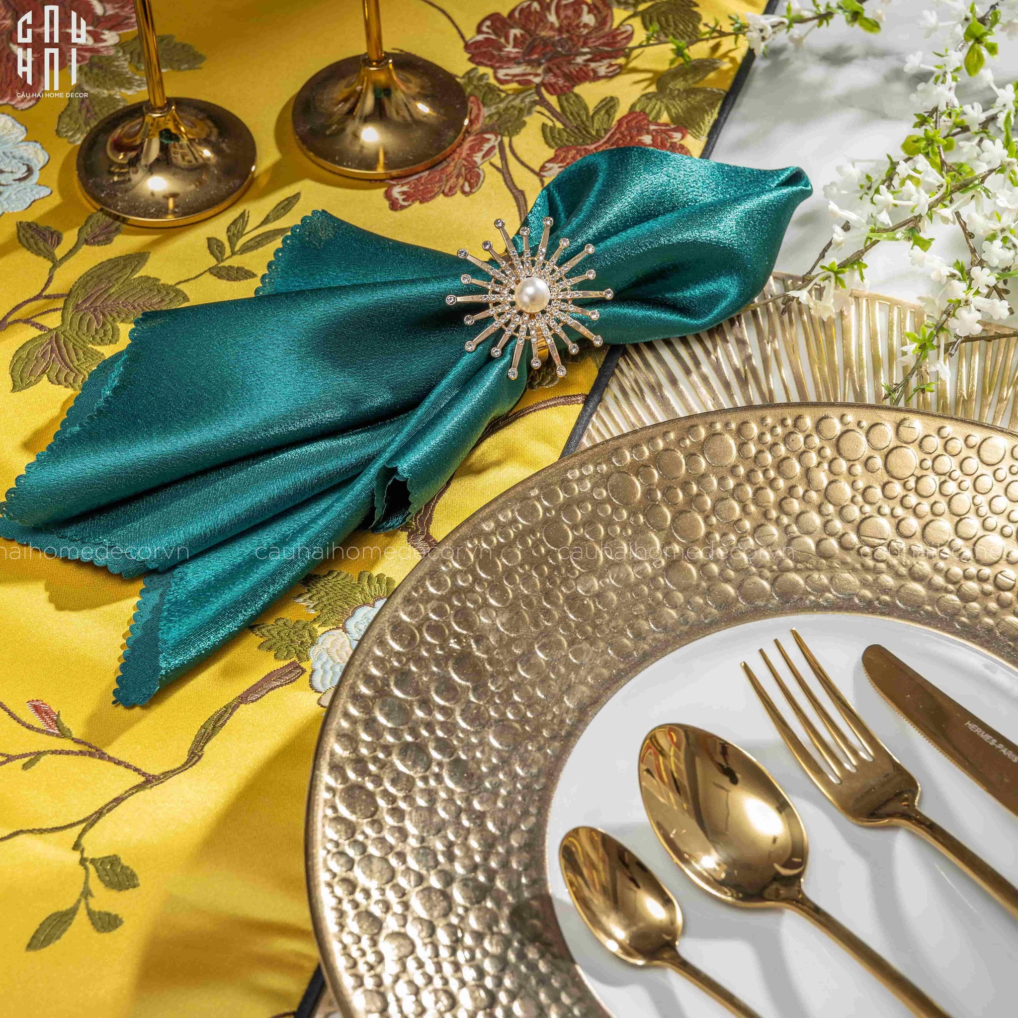 Khăn Ăn - Silk Napkin Emerald-CẬU HAI HOME DECOR