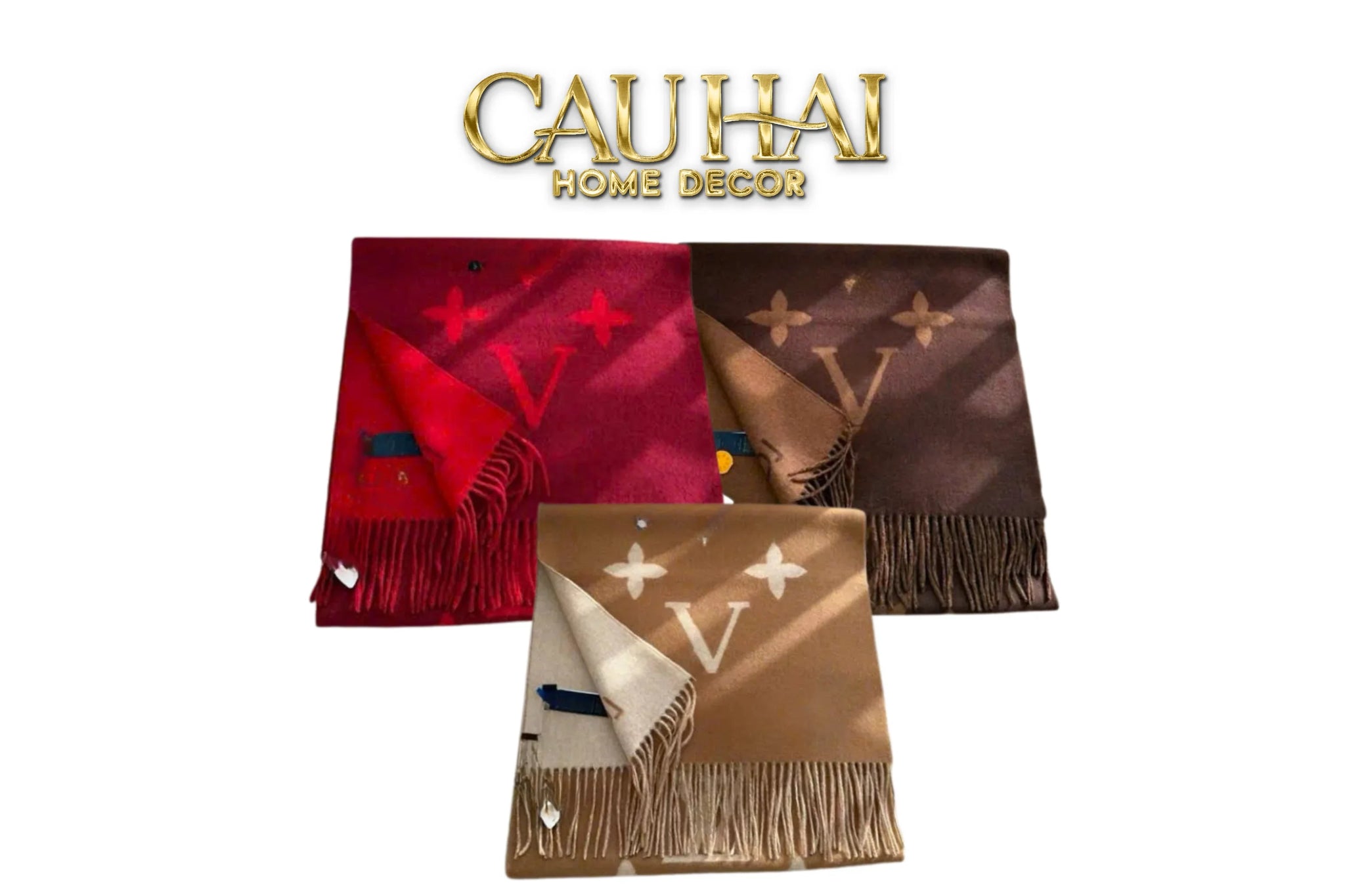 Khăn Cashmere Couture 60x180 - Fleur De Monogram Foulard en Cachemire à Trois Couleurs-CẬU HAI HOME DECOR