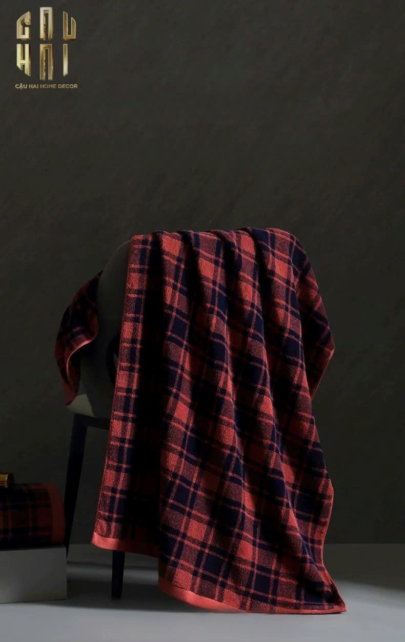 KHĂN TẮM 70X140 - MOTIF À CARREAU PREMIUM BATH TOWEL-CẬU HAI HOME DECOR