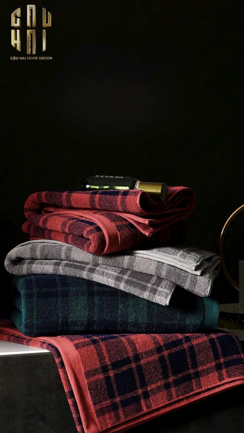 KHĂN TẮM 70X140 - MOTIF À CARREAU PREMIUM BATH TOWEL-CẬU HAI HOME DECOR
