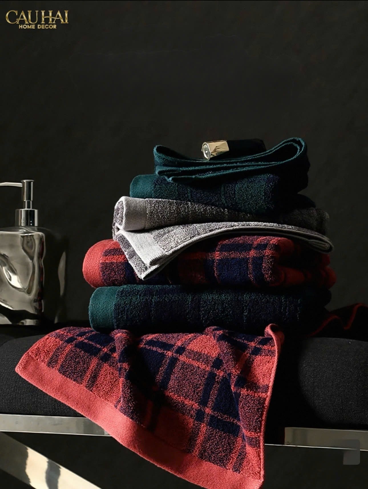 KHĂN TẮM 70X140 - MOTIF À CARREAU PREMIUM BATH TOWEL-CẬU HAI HOME DECOR