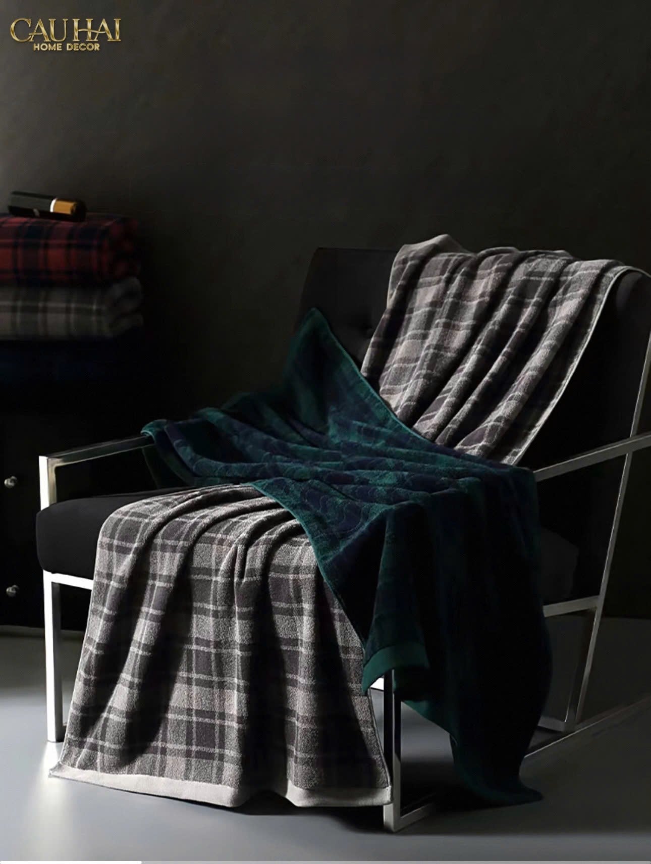 KHĂN TẮM 70X140 - MOTIF À CARREAU PREMIUM BATH TOWEL-CẬU HAI HOME DECOR