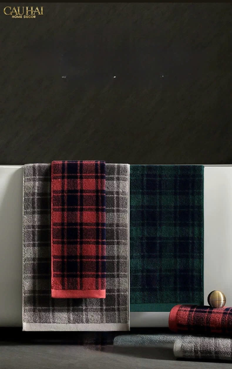 KHĂN TẮM 70X140 - MOTIF À CARREAU PREMIUM BATH TOWEL-CẬU HAI HOME DECOR