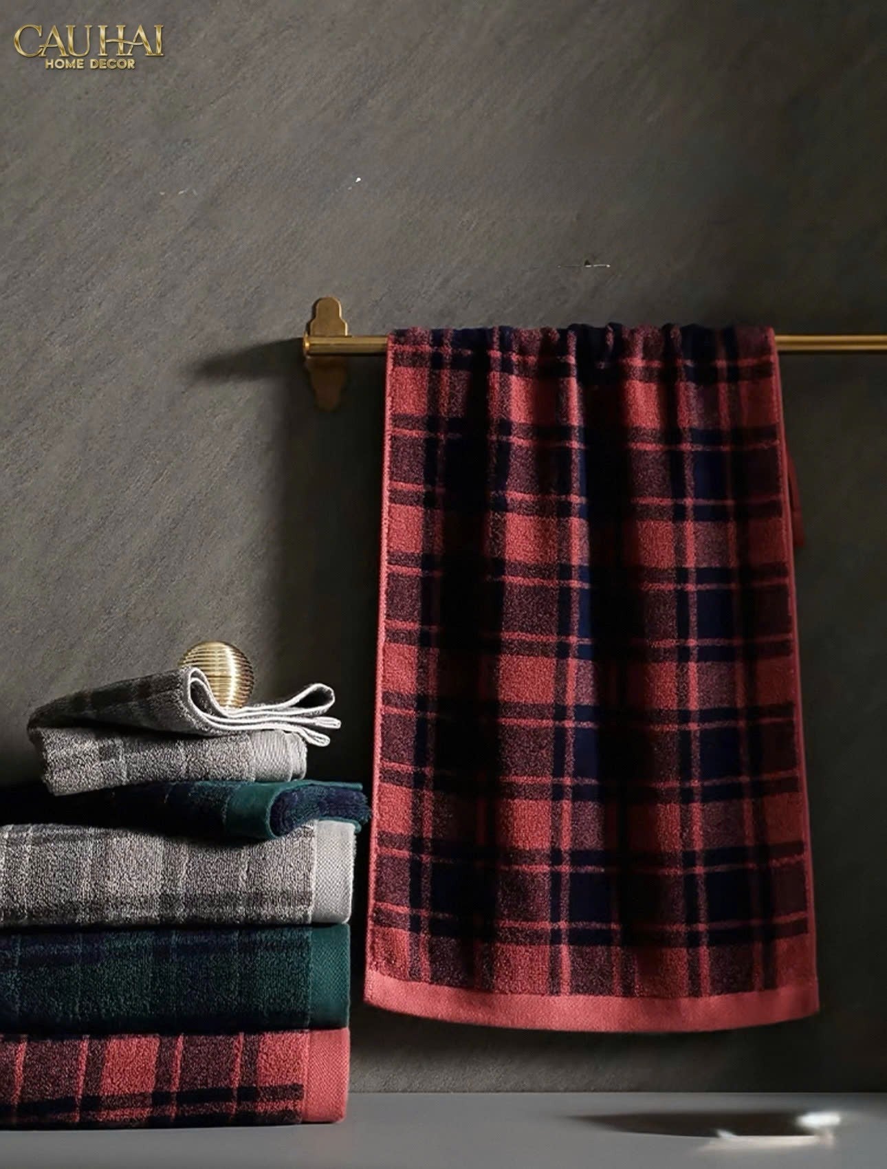 KHĂN TẮM 70X140 - MOTIF À CARREAU PREMIUM BATH TOWEL-CẬU HAI HOME DECOR