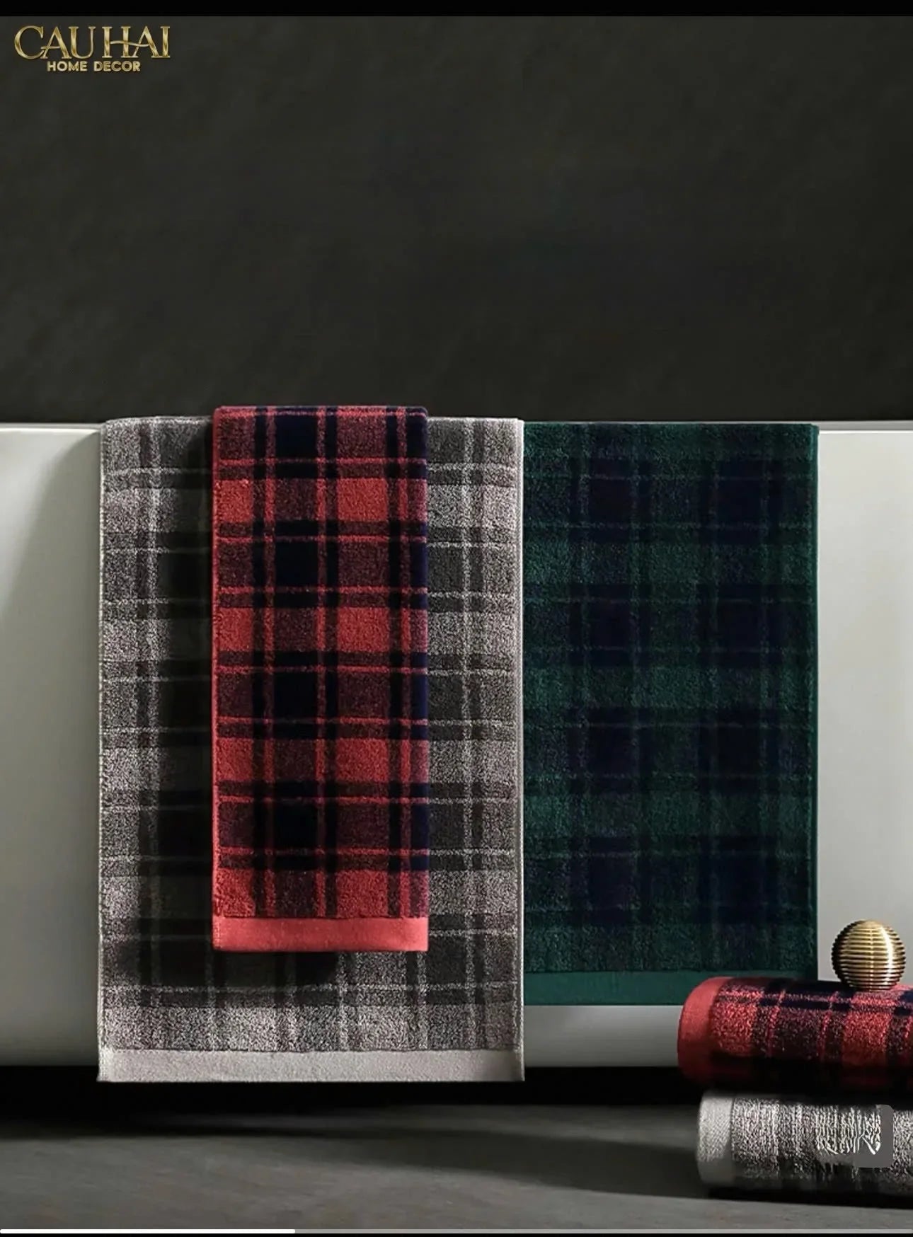 Khăn Tắm 70X140 - Motif À Carreau Premium Bath Towel-CẬU HAI HOME DECOR