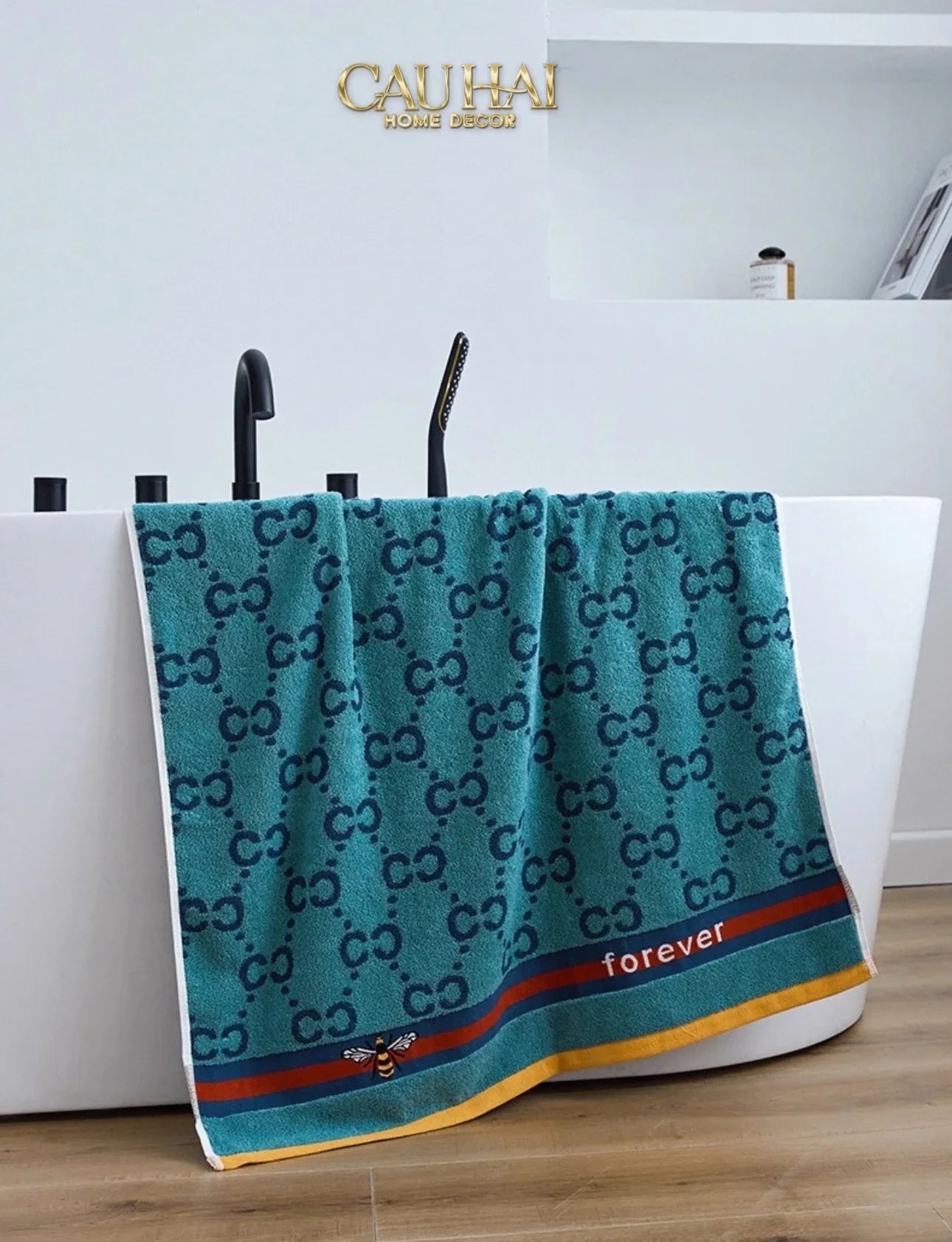 Khăn Tắm 70X140 Verte - Cobalt Navy Gg Bath Towel-CẬU HAI HOME DECOR