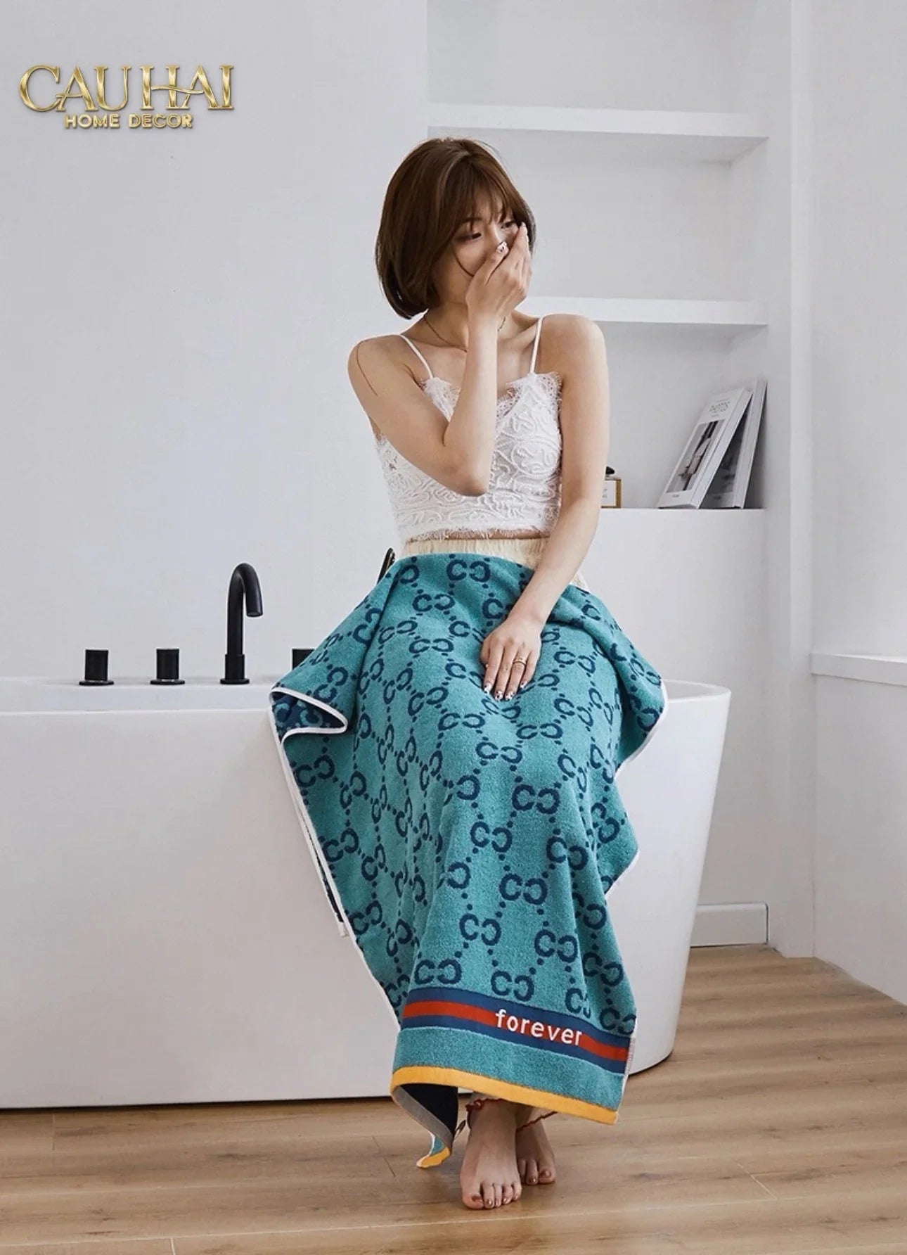 Khăn Tắm 70X140 Verte - Cobalt Navy Gg Bath Towel-KHĂN TẮM-CẬU HAI HOME DECOR