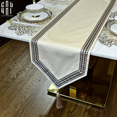 Khăn Trải Bàn - Cataleya Imperial Floral Beige Luxury Embroidered Silk Table Runner-CẬU HAI HOME DECOR