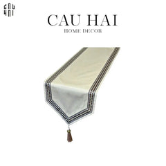 Khăn Trải Bàn - Cataleya Imperial Floral Beige Luxury Embroidered Silk Table Runner-CẬU HAI HOME DECOR
