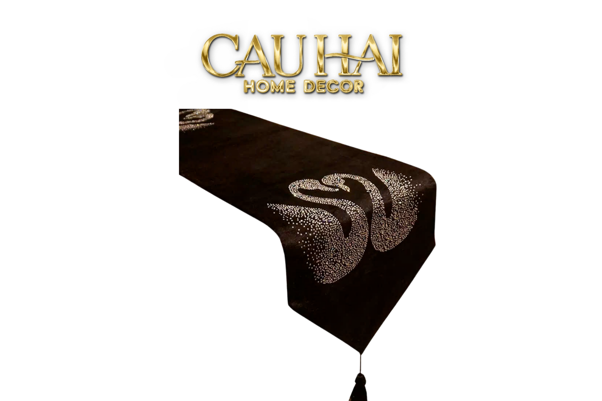 KHĂN TRẢI BÀN - ENIGMA SWAN VELVET TABLE RUNNER 30x220-CẬU HAI HOME DECOR