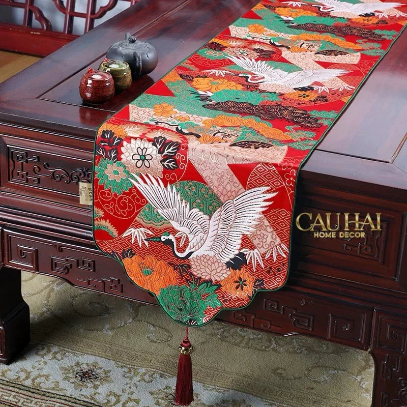 Khăn Trải Bàn Gấm Hoa Tiên Hạc Table Runner 33x200-CẬU HAI HOME DECOR