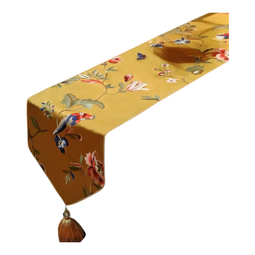 Tết Couture - Khăn Trải Bàn Lụa Thêu Kim Nhã Cầm  3M Luxury Embroidered Silk Table Runnerx