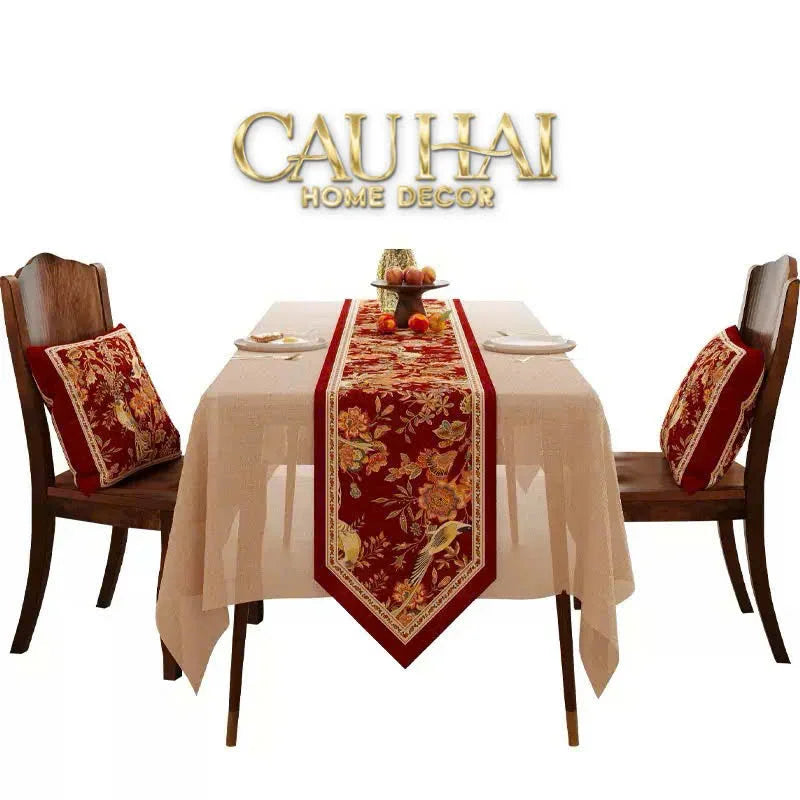 Khăn Trải Bàn Nhung - Floral Rouge Table Runner 3M6-CẬU HAI HOME DECOR