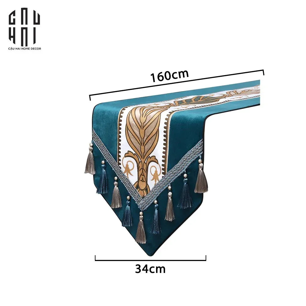 Khăn Trải Bàn Nhung Teal Velvet Mixology Thalia 1M6 Couture Velour Table Runner-KHĂN TRẢI BÀN-CẬU HAI HOME DECOR