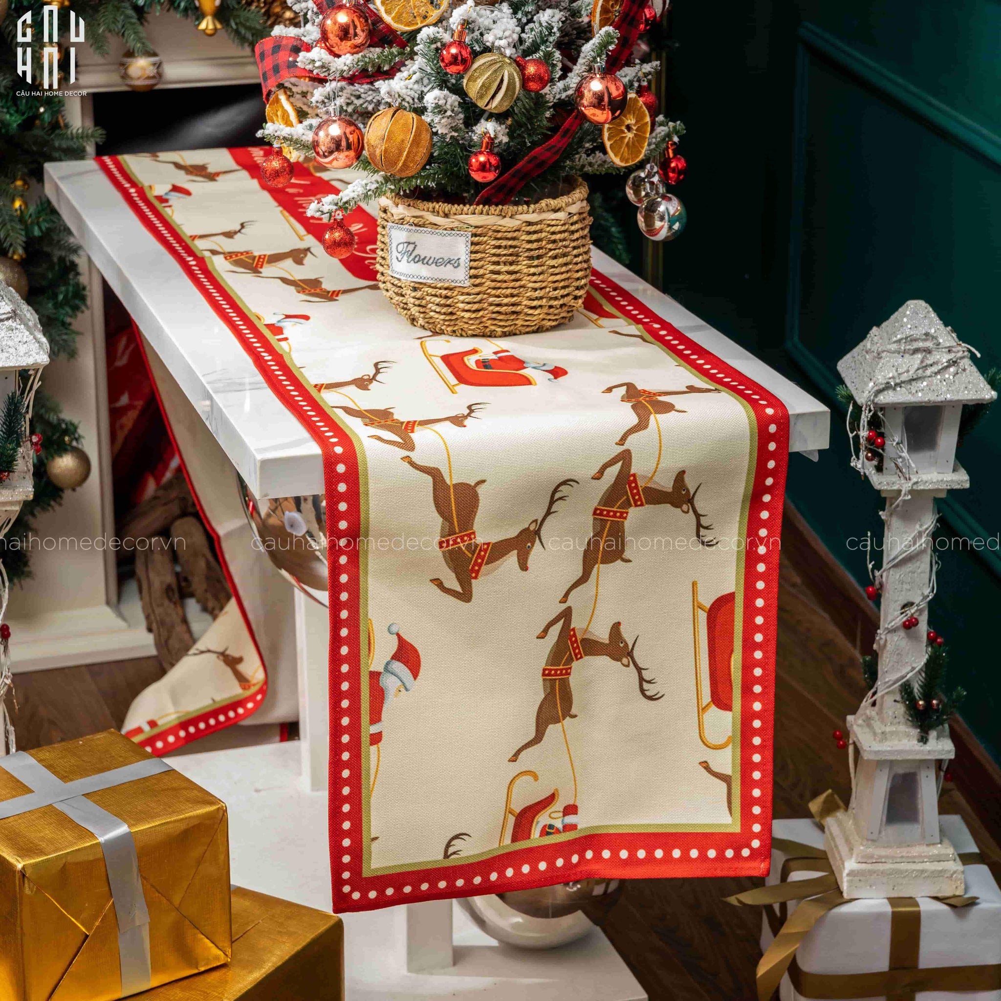 KHĂN TRẢI BÀN - TABLE RUNNER BROWN DEER 40X275 CM-CẬU HAI HOME DECOR
