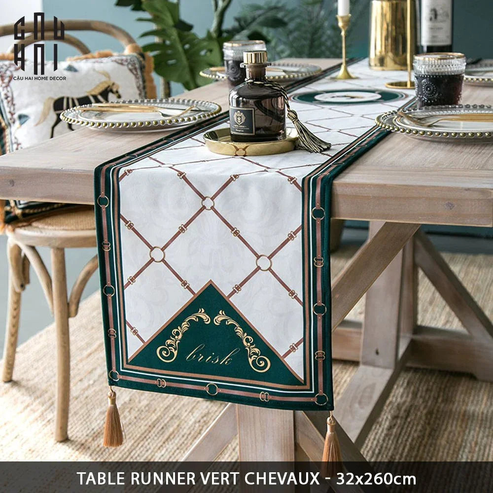 Khăn Trải Bàn Vert Chevaux 2M6 Velvet Table Runner-CẬU HAI HOME DECOR