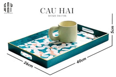 Khay Acrylic Chữ Nhật Azure Floral in Bloom Decoratives Trays 26x40x5-CẬU HAI HOME DECOR