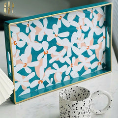 Khay Acrylic Chữ Nhật Azure Floral in Bloom Decoratives Trays 26x40x5-CẬU HAI HOME DECOR