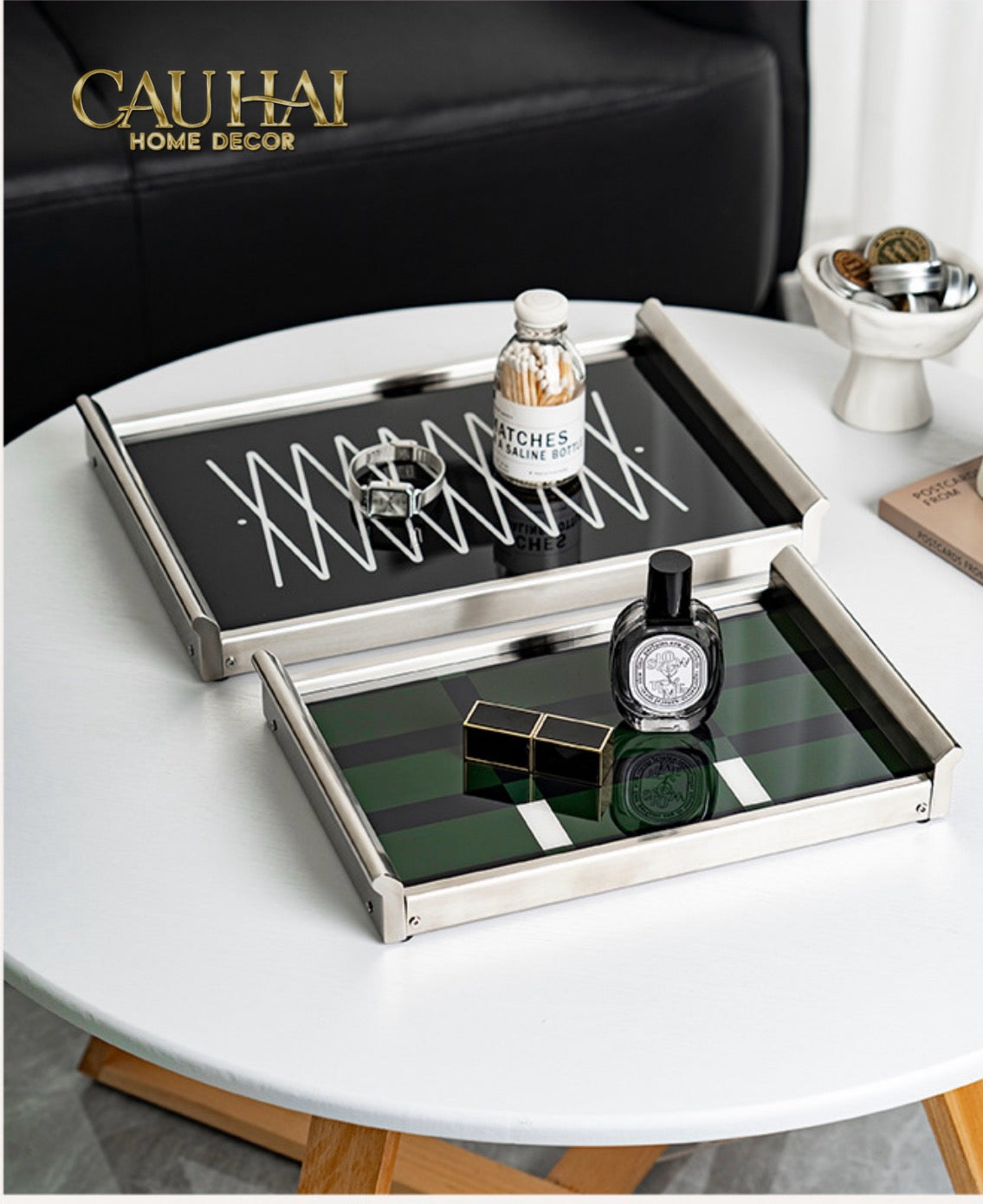 Khay Chữ Nhật Mặt Acrylic Emerald Geometry Rectangular Decorative Trays 25.8x37.2x4.3-KHAY TRANG TRÍ-CẬU HAI HOME DECOR