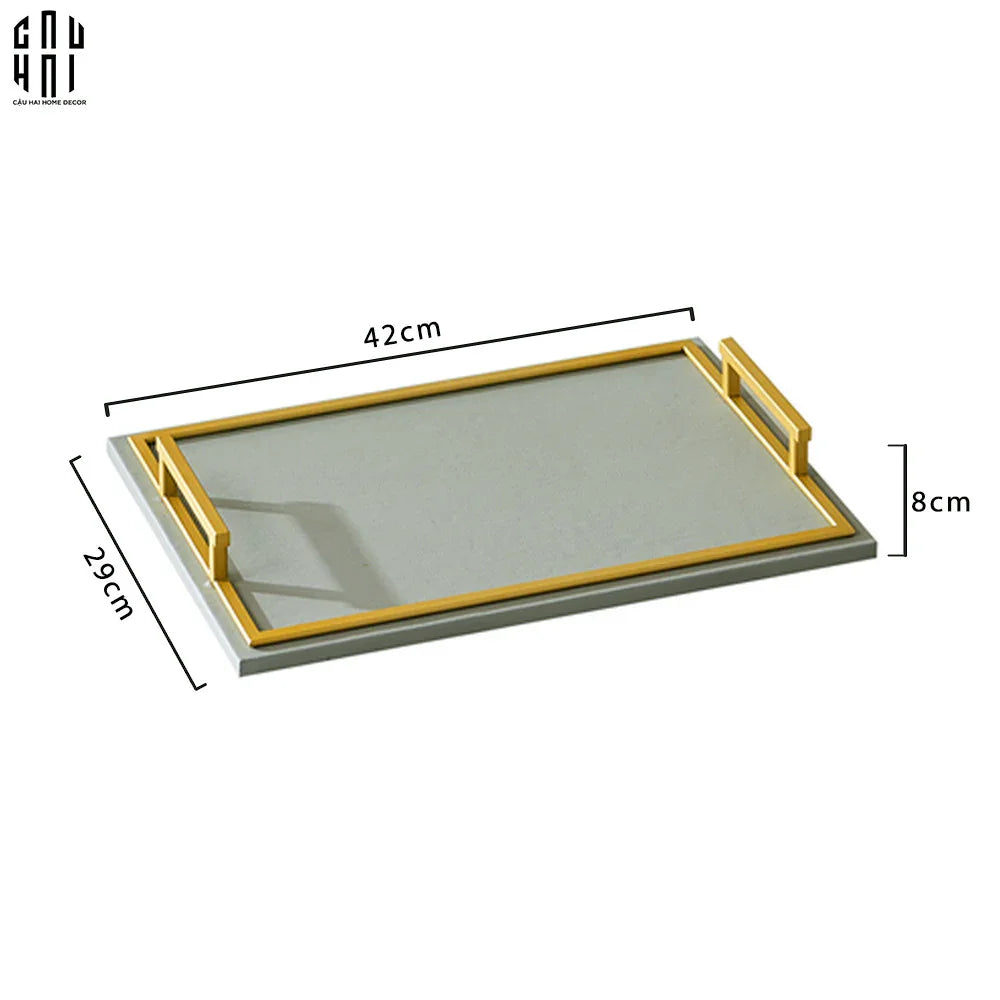Khay Da Chữ Nhật Greyson Refined Glaze Gris Leather Decorative Trays 29x42-CẬU HAI HOME DECOR