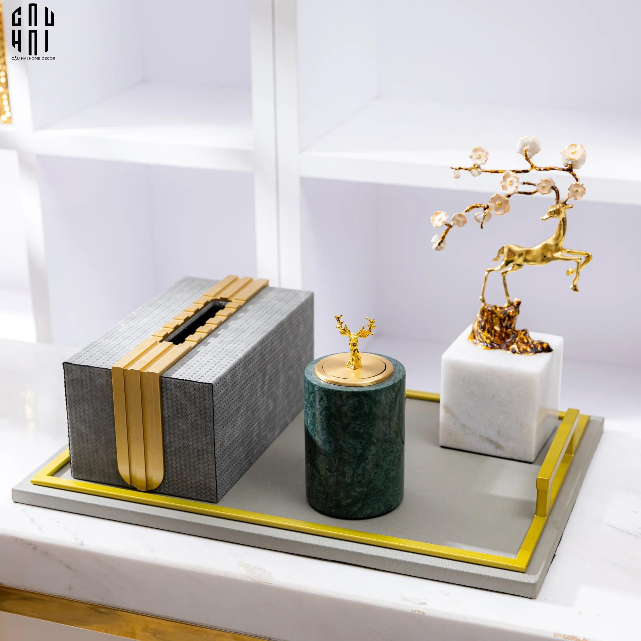 Khay Da Chữ Nhật Greyson Refined Glaze Gris Leather Decorative Trays 29x42-CẬU HAI HOME DECOR