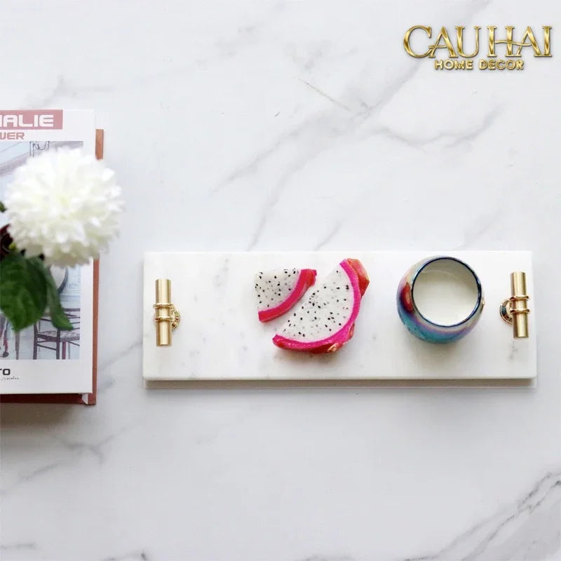 Khay Đá Chữ Nhật Mini Manhattan Urban Terrace Marble Tray - Special Clover Knob 15 X 30-CẬU HAI HOME DECOR