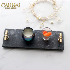 Khay Đá Chữ Nhật Mini Manhattan Urban Terrace Marble Tray - Special Clover Knob 15 X 30-CẬU HAI HOME DECOR
