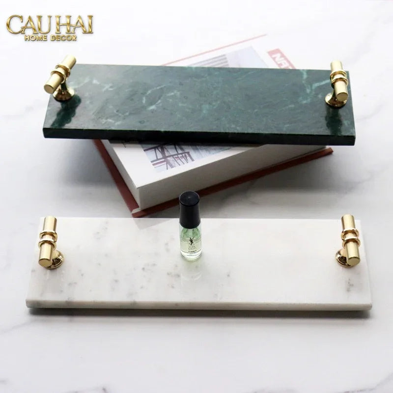 Khay Đá Chữ Nhật Mini Manhattan Urban Terrace Marble Tray - Special Clover Knob 15 X 30-CẬU HAI HOME DECOR
