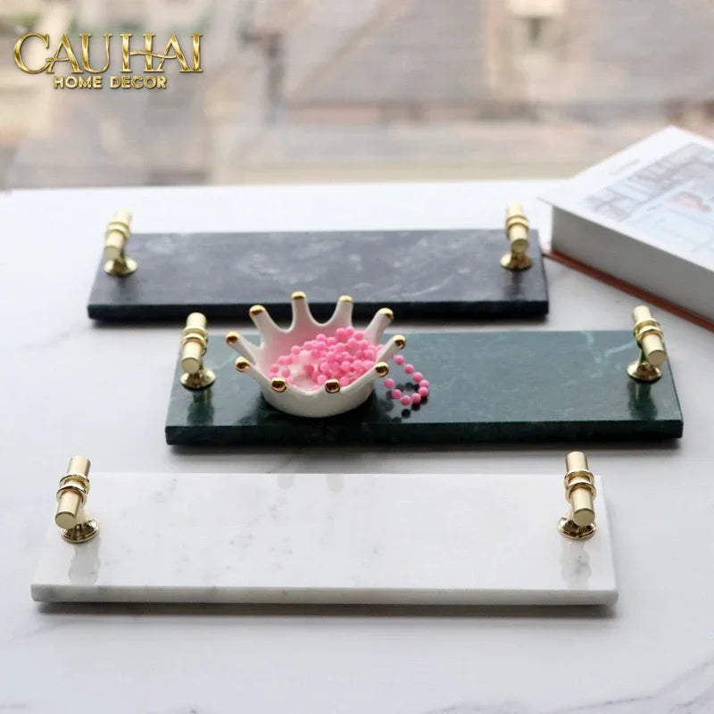 Khay Đá Chữ Nhật Mini Manhattan Urban Terrace Marble Tray - Special Clover Knob 15 X 30-CẬU HAI HOME DECOR