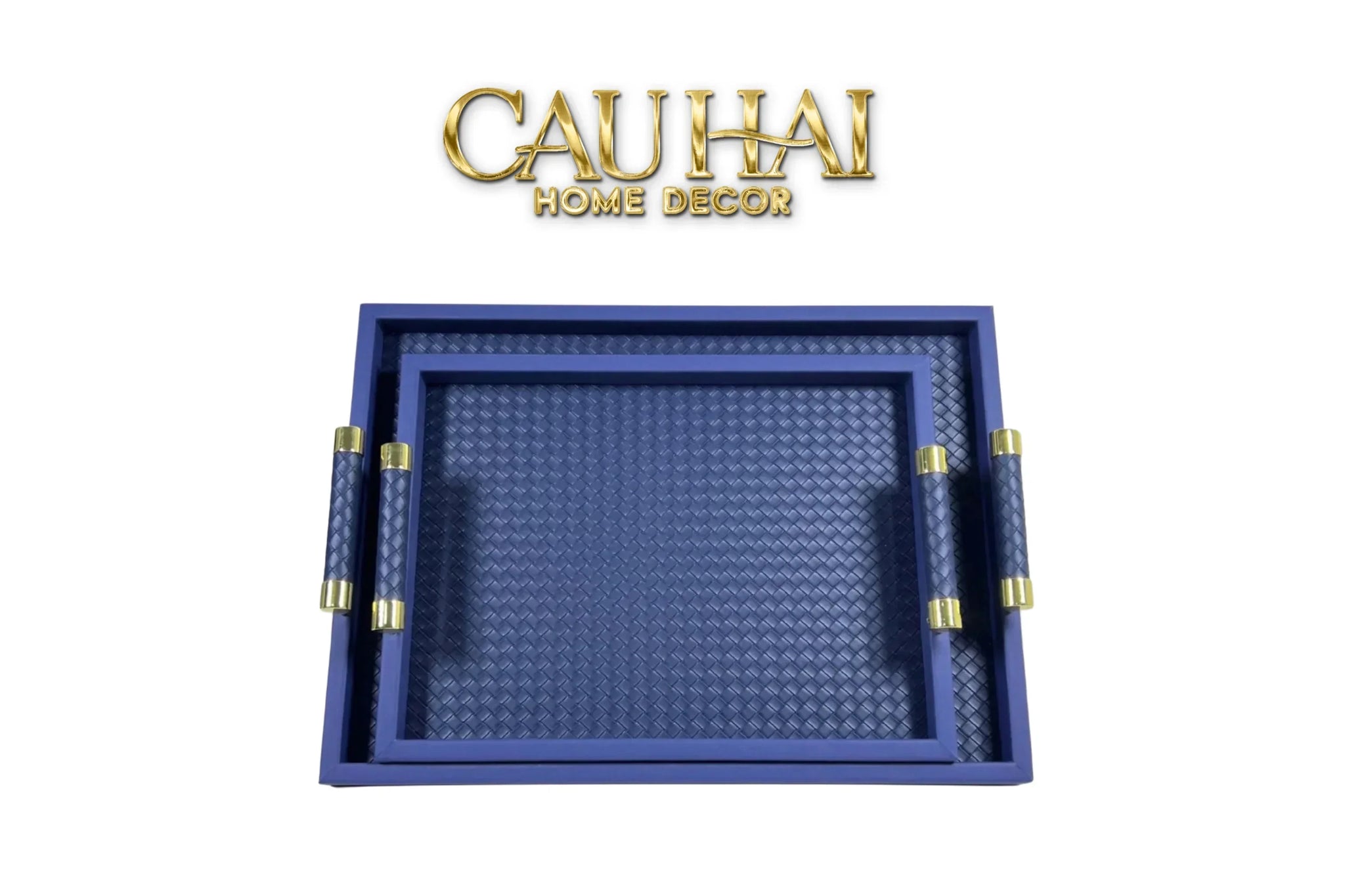 Khay Da Đan Woven Royal Indigo Blue Leather Trays 35X48-CẬU HAI HOME DECOR