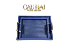 Khay Da Đan Woven Royal Indigo Blue Leather Trays 35X48-CẬU HAI HOME DECOR