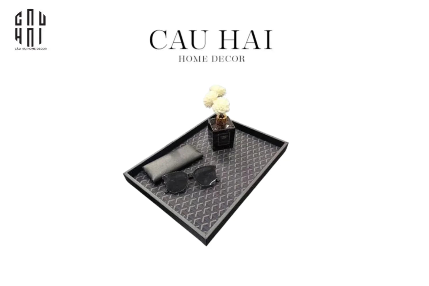 KHAY GỖ BỌC DA COUNTY YARD - BLACK SS25-CẬU HAI HOME DECOR